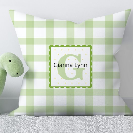 Green Monogram Gingham Baby Kissen