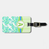 Green Monogram Hibiskus Blume Tropical Beach Gepäckanhänger (Vorderseite horizontal)