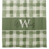 Green Monogram Kariert Gingham Custom Duschvorhang (Vorderseite)