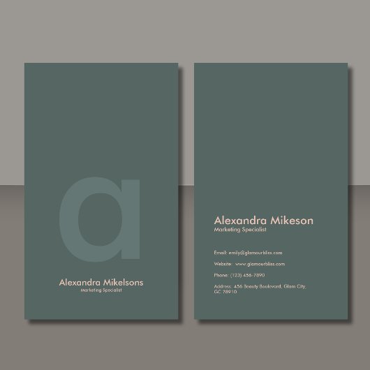 Green Monogram Minimalist Modern Professional Visitenkarte