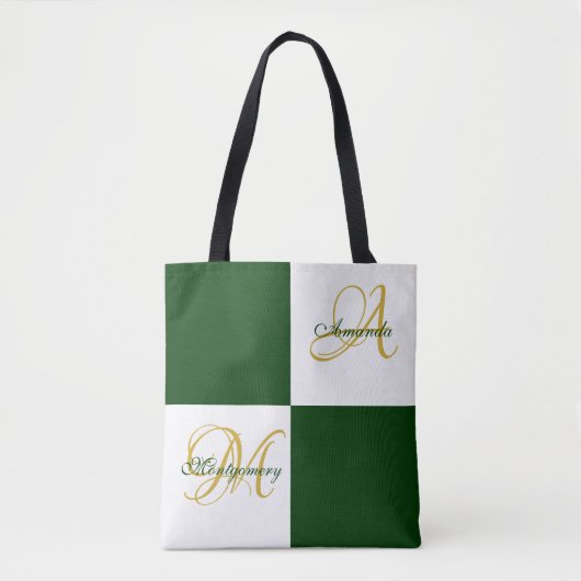 Green Monogram Modern Stilvoll Elegant Initial Tas Tasche (Vorderseite)