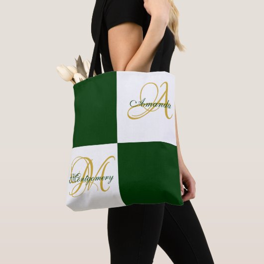 Green Monogram Modern Stilvoll Elegant Initial Tas Tasche (Von Nahem)