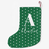 Green Monogram Name Polka Dots Doppelseitig Kleiner Weihnachtsstrumpf (Rückseite)