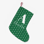Green Monogram Name Polka Dots Doppelseitig Kleiner Weihnachtsstrumpf (Vorderansicht (hängend))