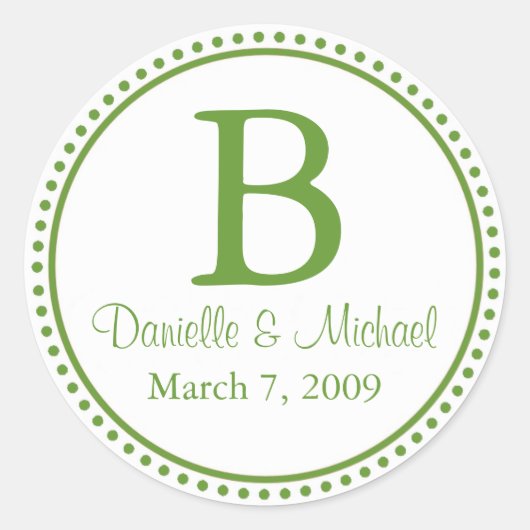 Green Monogram Runder Aufkleber (Vorderseite)