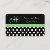 Green Monogram Schwarz-weiß Polka Dot Business Car Visitenkarte (Vorderseite)