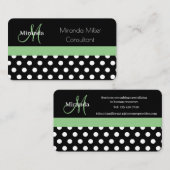 Green Monogram Schwarz-weiß Polka Dot Business Car Visitenkarte (Vorne/Hinten)