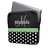 Green Monogram Schwarz-weiß Polka Dot Laptopschutzhülle (Vorderseite Links)