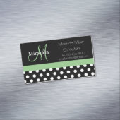 Green Monogram Schwarz-weiß Polka Dot Magnetische Visitenkarte (Beispiel)