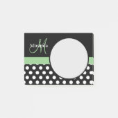 Green Monogram Schwarz-weiß Polka Dot Post-it Klebezettel (Vorderseite)