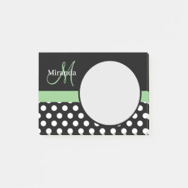 Green Monogram Schwarz-weiß Polka Dot Post-it Klebezettel