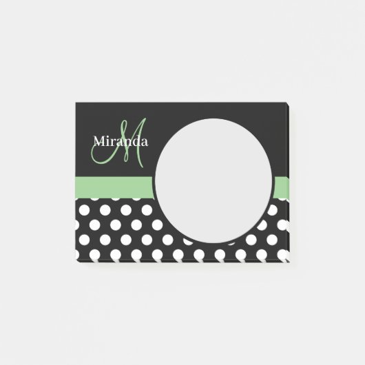 Green Monogram Schwarz-weiß Polka Dot Post-it Klebezettel (Vorderseite)