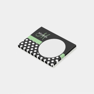 Green Monogram Schwarz-weiß Polka Dot Post-it Klebezettel