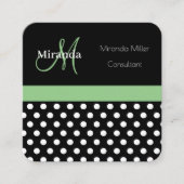 Green Monogram Schwarz-weiß Polka Dot Quadratische Visitenkarte (Vorderseite)