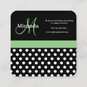 Green Monogram Schwarz-weiß Polka Dot Quadratische Visitenkarte (Rückseite)