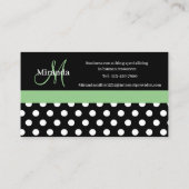 Green Monogram Schwarz-weiß Polka Dot Visitenkarte (Rückseite)