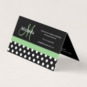 Green Monogram Schwarz-weiß Polka Dot Visitenkarten (Rückseite)