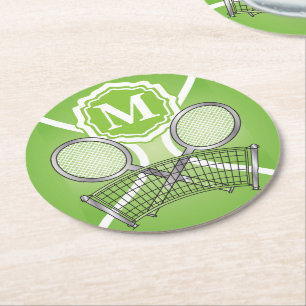 Green Monogram Tennis Runder Pappuntersetzer
