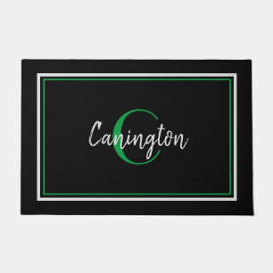 Green Monogram und Familienname New Zuhause Black Fußmatte