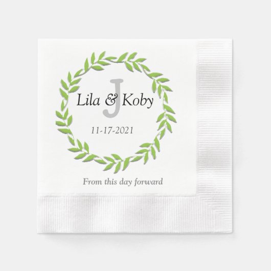 Green Monogram Wedding Napkin Serviette (Vorderseite)