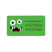 Green Monster Book Label Namensschild für Kinder Adressaufkleber (Vorne)
