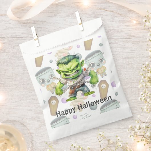 Green Monster Casket Mummy Happy Halloween Geschenktütchen (Ausgeschnitten)