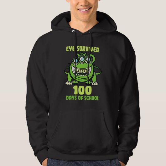 Green  Monster Eye Survived 100 Days Of School Par Hoodie (Vorderseite)
