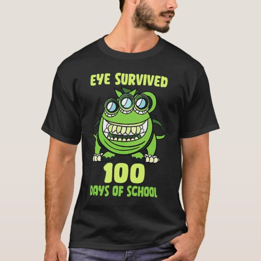 Green Monster Eye Survived 100 Days Of School Par T-Shirt (Vorderseite)