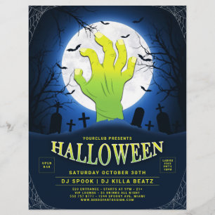 Green Monster Hand Halloween Party Event Flyer