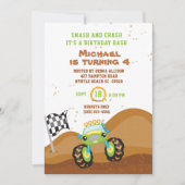Green Monster Truck 4. Geburtstagsrennen Einladung (Vorderseite)