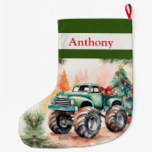 Green Monster Truck Boys Großer Weihnachtsstrumpf (Rückseite)