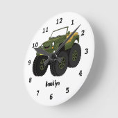 Green monster truck cartoon illustration runde wanduhr (Winkel)