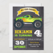 Green Monster Truck Kindergeburtstag Party Einladung (Vorderseite)