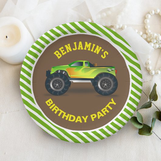 Green Monster Truck Kindergeburtstag Party Pappteller
