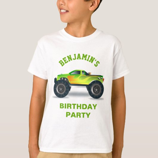 Green Monster Truck Kindergeburtstag Party T-Shirt (Vorderseite)