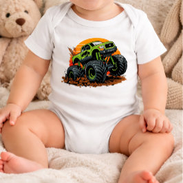 Green Monster Truck Off-Road Racing Illustration Baby Strampler