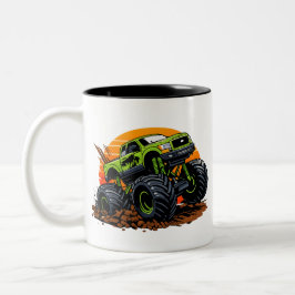 Green Monster Truck Off-Road Racing Illustration Zweifarbige Tasse