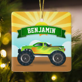 Green Monster Truck Personalized Name Kids Room Keramikornament