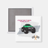 Green Monster Truck Square Magnet (Vorderseite/Rückseite)