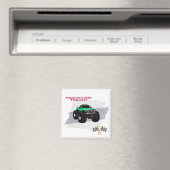 Green Monster Truck Square Magnet (In Situ (Geschirrspüler))