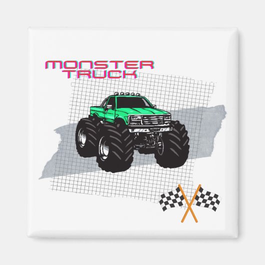 Green Monster Truck Square Magnet (Vorne)