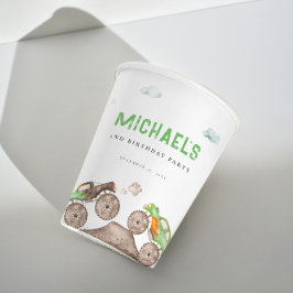 Green Monster Trucks Jam Birthday Pappbecher