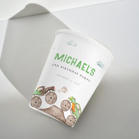 Green Monster Trucks Jam Birthday Pappbecher