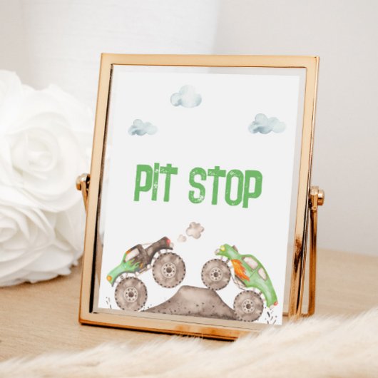 Green Monster Trucks Party Food Station Poster
