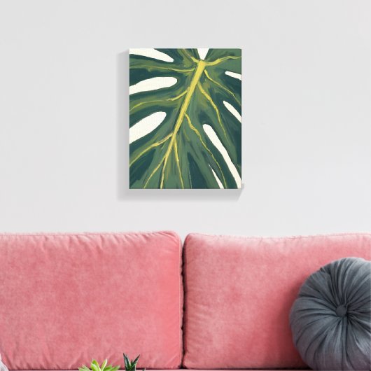 Green Monstera Leaf Botanical Plant Watercolor Leinwanddruck (Insitu (Wohnzimmer))