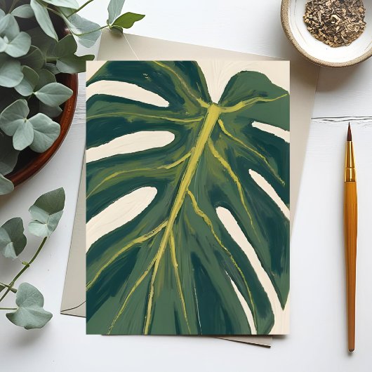 Green Monstera Leaf Botanical Plant Watercolor Postkarte