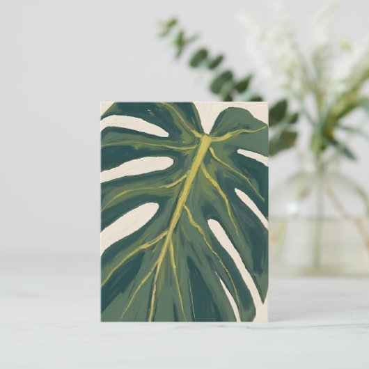 Green Monstera Leaf Botanical Plant Watercolor Postkarte (Stehend Vorderseite)