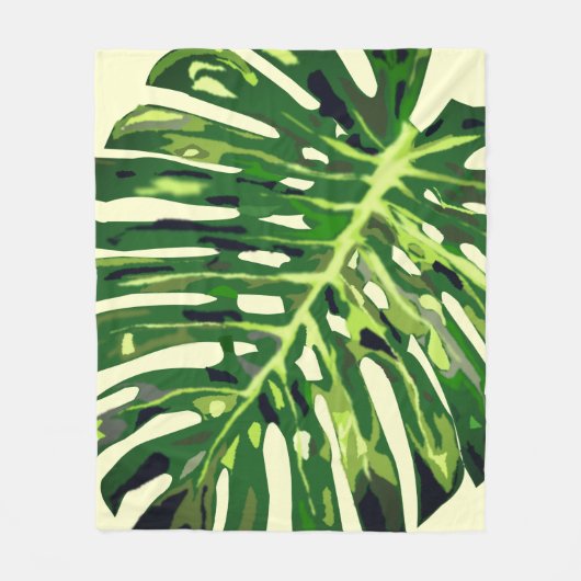 Green Monstera Leaf Fleece Blanket - Farbe wählen (Vorderseite)