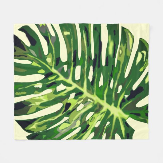 Green Monstera Leaf Fleece Blanket - Farbe wählen (Vorderseite (Horizontal))