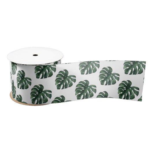 Green Monstera Leaf Hochzeit Ribbon Satinband (Spule)